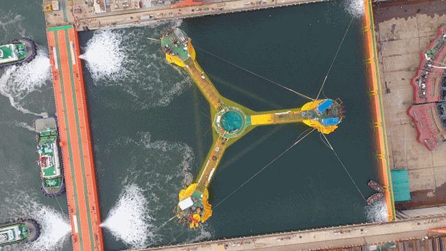 全球首座“雙百”海上風電平台管（guǎn）樁鋼全部湘鋼造